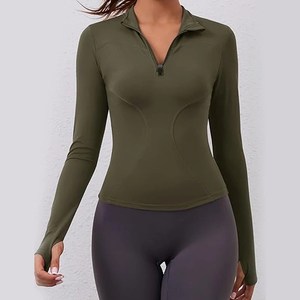 Women's Olive Green Long Sleeve Zip-Up Fitness <b>Jacket</b> Breathable Solid Color Sport <b>Jacket</b> for Yoga <b>Workout</b> Fitness <b>Jacket</b> - Product Image 1
