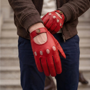 Red Premium Quality Leather Fashion <b>Gloves</b> For <b>Men</b> - Product Image 2