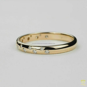Round Moissanite Diamond Flush Set Wedding Band <b>Ring</b> in 925 Sterling Silver Minimalist Stackable Promise <b>Ring</b> - Product Image 2