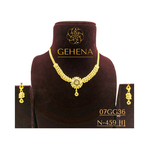 Ensemble de bijoux de mode ethniques à la mode en plaqué or 24 carats de créateur 5 grammes collier court élégant et boucle d'oreille pour les fêtes - Product Image 1