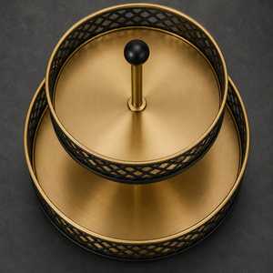 Support à gâteau rond à deux niveaux en métal noir et or, écologique, de luxe, pour présentation de desserts, organisateur de comptoir de cuisine - Product Image 6
