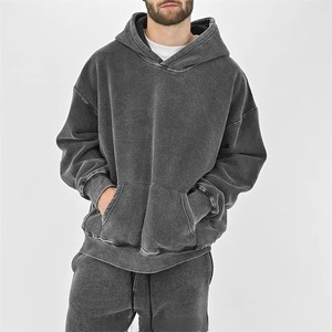 Sweat-shirt à capuche oversize pour homme 100% coton French Terry avec logo délavé au dos, style décontracté streetwear automne - Product Image 5