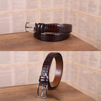Ceinture Western en Cuir Véritable Motif Crocodile Vintage Écologique avec Boucle Ardillon et Sangle Tressée Décontractée, Logo Personnalisé pour Hommes et Femmes