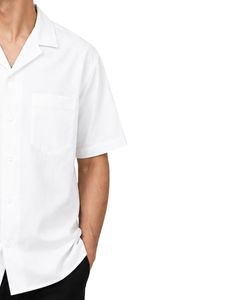 Chemise décontractée blanche surdimensionnée personnalisée pour homme, à manches courtes, col cubain, coupe ample, idéale pour l'été et la plage - Product Image 4