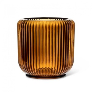 Amber Ribbed <b>Glass</b> <b>Candle</b> <b>Holder</b> Cylinder Heat Resistant Home Decoration - Product Image 5