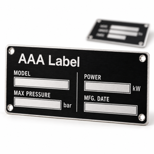 Plaque signalétique en acier inoxydable gravée, plaque de données industrielle personnalisée avec numéro de série, fournisseur OEM - Product Image 1