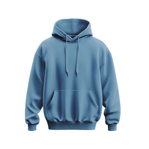 เสื้อฮู้ดผู้ชายสีฟ้าอ่อน ผ้าคอตตอนเจอร์ซีย์ถัก สีพื้น แขนยาว ใส่ได้ในฤดูหนาว - Product Image 2