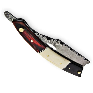 Navaja de Afeitar Recta Multifuncional de Acero de Damasco Tradicional Hecha a Mano por Burraq DIY OEM, 7 Pulgadas, con Funda de Cuero para Barberos, Modelo BEC-BK09 - Product Image 4
