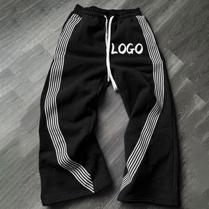 OEM Wholesale Unisex Fashion High Quality Streetwear Cotton French Terry Flare Sweat Side Stripe Pants For Men's - Product Image 3