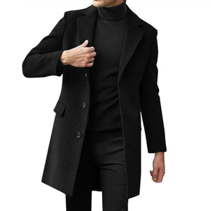 SHARISSA INTERNATIONAL <b>Men's</b> Genuine Leather <b>Long</b> Overcoat Turtleneck Collar Single Breasted Slim Fit Black - Product Image 4