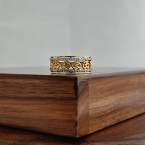 18K Yellow Gold Diamond Om Symbol Wide Band <b>Ring</b> for Women Spiritual Religious <b>Statement</b> Wedding Party Fine Jewelry Gift - Product Image 2