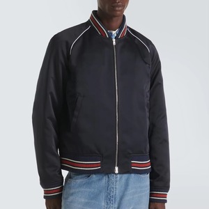 Blouson bomber marine pour homme, col montant, fermeture éclair, couleur unie, polyester, coupe classique, vêtement décontracté d'automne - Product Image 2