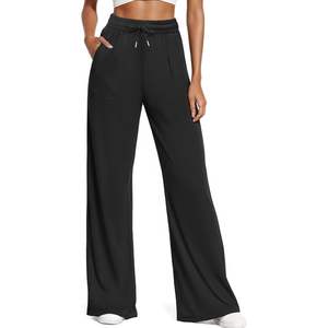 2025 femmes décontracté large jambe pantalon taille haute pantalon avec cordon léger respirant coton froissé Technique - Product Image 4