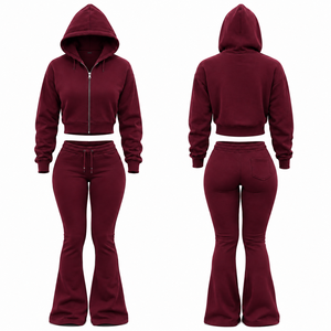 Ensemble deux pièces tendance pour femme : survêtement évasé à capuche, coupe courte zippée et pantalon patte d'éléphant de haute qualité - Product Image 6