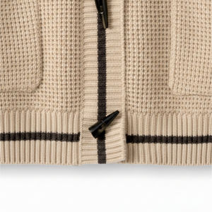 Suéter Cárdigan de Punto con Logotipo Personalizado, Diseño a Cuadros Bordado Otoñal, Mezcla de Algodón, Botones de Presión, Cuello en V, Ribete en Contraste, Unisex - Product Image 5