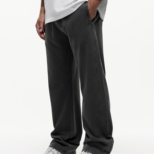 Men's Black Cotton Jogger Pants Elastic Waist Straight Leg Casual Sweatpants With Side Pockets Breathable Midweight Autumn Wear - Product Image 5