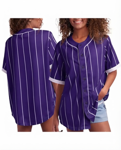 Wholesale Custom Women Baseball Jersey Button Striped Short Sleeve Breathable V-neck Relaxed Fit <b>Athletic</b> Sportswear Top 100% - Product Image 1