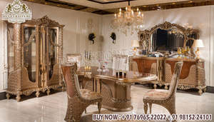 Premium Royal Heritage Dining Set with Upholstered Chairs Designer Luxury Dining Set 8 Seater Dining <b>Table</b> Set Comfort Furniture - Product Image 5