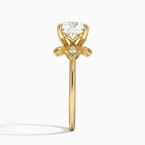 Bague de fiançailles en diamant de laboratoire taille ronde, or jaune 14 carats, motif floral inspiré de la nature, pour femme, pour mariage et fête - Product Image 3