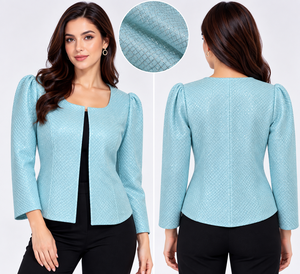 Chaqueta Elástica para Mujer |   Blazer de punto ajustado |   Chaqueta elástica con cuello cuadrado y mangas abullonadas |   Fabricante OEM ODM Personalizado - Product Image 1
