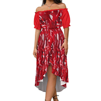Robe Femme Épaules Dénudées à Prix Bas, Motif Tribal Polynésien Elie Tie-Dye Personnalisé, Charmante Mode Rétro à Manches Courtes