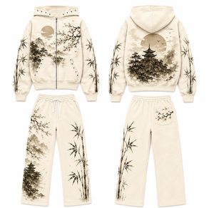 Ensemble de survêtement personnalisé vintage streetwear coupe classique en tissu épais et écologique, comprenant un sweat à capuche et un pantalon empilé, effet délavé à l'acide, pour adultes - Product Image 4