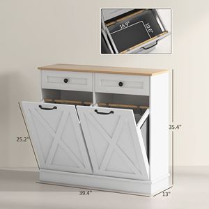 White Tilt Out Cabinet with 2 Removable <b>Baskets</b> and 2 Drawers <b>for</b> Bathroom <b>Storage</b>-Laundry Hamper - Product Image 3