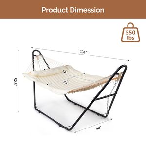Hamac double avec support, hamac en coton robuste et réglable pour patio, cour, jardin - Product Image 4