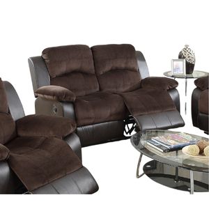 Motion Loveseat 1 pezzo imbottito in camoscio di cioccolato ed ecopelle peluche divano per soggiorno reclinabili mobili - Product Image 4