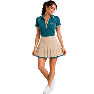 Ensemble polo et jupe plissée de tennis et de golf pour femme, couleur beige turquoise, vêtements de sport personnalisés, respirants, à séchage rapide, uniforme de sport - Product Image 1