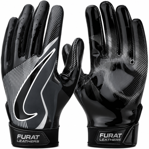 Guantes de Fútbol Americano FURAT LEATHERS de Silicona para Receptor, Dedos Completos, Blancos y Negros, con Estampado por Sublimación, Antihumedad, No Deportivos - Product Image 1