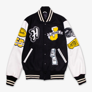 Chaquetas universitarias de lana 100% y mangas de cuero para hombre, estilo bomber, a bajo precio, con bordado de chenilla. - Product Image 1