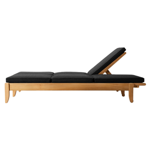 Chaise longue double en teck minimaliste moderne avec coussin noir et dossier réglable, mobilier d'extérieur pour piscine, personnalisation possible - Product Image 4