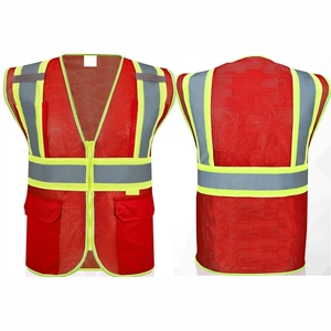 เสื้อกั๊กสะท้อนแสงสำหรับผู้ชาย ปี 2026 สีแดง ผ้าตาข่าย ระบายอากาศได้ดี ปิดด้วยซิป เสื้อคลุมลำลองสำหรับทำงาน มีกระเป๋า เหมาะสำหรับใช้ในฤดูร้อน ปี 2026 - Product Image 1