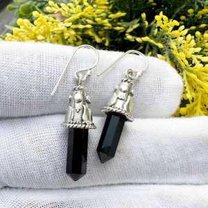 Boucles d'oreilles pendantes en argent sterling et onyx noir faites à la main, pierres précieuses naturelles, cadeau de bijoux pour femmes - Product Image 2