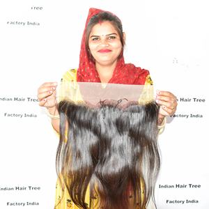 ผมแท้สีดำธรรมชาติ 100% แบบอินเดีย  ทรงตรง 13x4  นุ่มลื่นดุจแพรไหม สำหรับผู้หญิง  แบบดับเบิ้ลดีฟเวฟ สำหรับต่อผม - Product Image 1