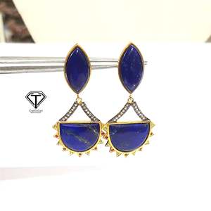 Boucles d'oreilles pendantes tendance en argent sterling 925 et lapis-lazuli, bijoux faits à la main - Product Image 1