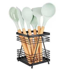 Luxury Gold Round Metal Cutlery Holder Perforated Flatware Caddy <b>Tabletop</b> Spoon Fork Organizer Kitchen Utensil <b>Storage</b> Stand - Product Image 3
