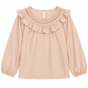 Blusa de Moda para Mujer, Manga Larga, con Volantes, Cuello Fruncido, Corte Holgado, Elegante, para Trabajo, OEM, ODM, Estilo Personalizado - Product Image 1