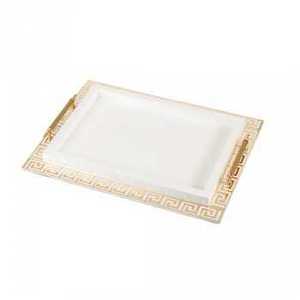 Luxury <b>Rectangle</b> Serving Trays with Gold Metal Handles Modern White Blue Patterned Vanity <b>Coffee</b> <b>Table</b> Platter Bulk - Product Image 4
