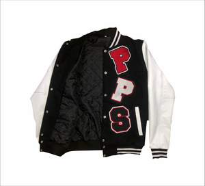 เสื้อแจ็คเก็ตเบสบอลแบบ Letterman สำหรับผู้ชาย ตัวเสื้อทำจากผ้าขนสัตว์ แขนเสื้อทำจากหนังแท้ สไตล์วิทยาลัย ปักโลโก้ - Product Image 3
