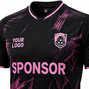 เสื้อฟุตบอลสีดำชมพูแบบสั่งทำ คอกลม แขนกุด ระบายอากาศได้ดี พิมพ์ลายแบบซับลิเมชั่น สำหรับผู้ชาย ป้องกันรังสียูวี - Product Image 5