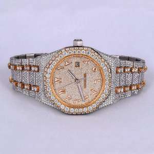 Wristwatch Featuring Sparkling Moissanite <b>Diamonds</b> <b>Watch</b> Round Brilliant cut <b>Watch</b> <b>Diamonds</b> for Luxury Look Custom Hiphop <b>Watch</b> - Product Image 1