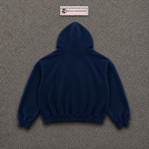 เสื้อผ้าผู้ชายสีน้ำเงินกรมท่าทรงโอเวอร์ไซส์ ผ้าฝ้ายสไตล์ฝรั่งเศสลำลองสำหรับฤดูใบไม้ร่วง ผ้าวินเทจแบบซักแล้ว ใส่ได้ทุกวัน ลายดาว ดีไซน์สวยงาม - Product Image 6