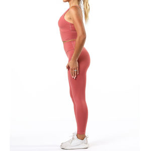 Seamless 2 Piece Yoga Set Women High Waist <b>Leggings</b> Solid <b>Pink</b> Sports Wear Racerback Crop Top Full Length Activewear Solid Color - Product Image 2