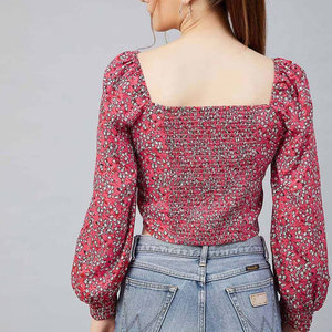 T-shirt court tendance pour femme à manches longues, vente directe d'usine, collection 2025, en coton, disponible en ligne - Product Image 2