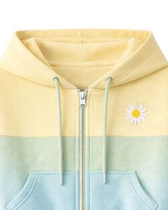 Ensemble décontracté deux pièces pour femme, comprenant un sweat à capuche court zippé et un short cargo, color block jaune, menthe et bleu, en polyester et coton, vente en gros - Product Image 4