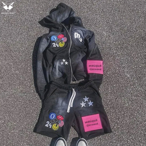 Ensemble unisexe personnalisé automne : sweat à capuche zippé en polaire de haute qualité et short de jogging délavé style vintage, veste zippée décontractée et short délavé soleil - Product Image 3