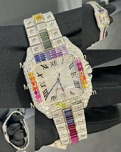 Reloj Mecánico para Mujer de Marca de Primera Calidad con Moissanita Incolora VVS, Personalizado con Incrustaciones de Moissanita en Acero Inoxidable, Esfera Cuadrada, Resistente al Agua 10 Bar - Product Image 1