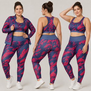 Plus Size Sublimation Printed Training Jacket <b>Women</b> Racerback Bra <b>Compression</b> Leggings 3 Pcs Spandex Printed Yoga Set <b>Women's</b> - Product Image 1